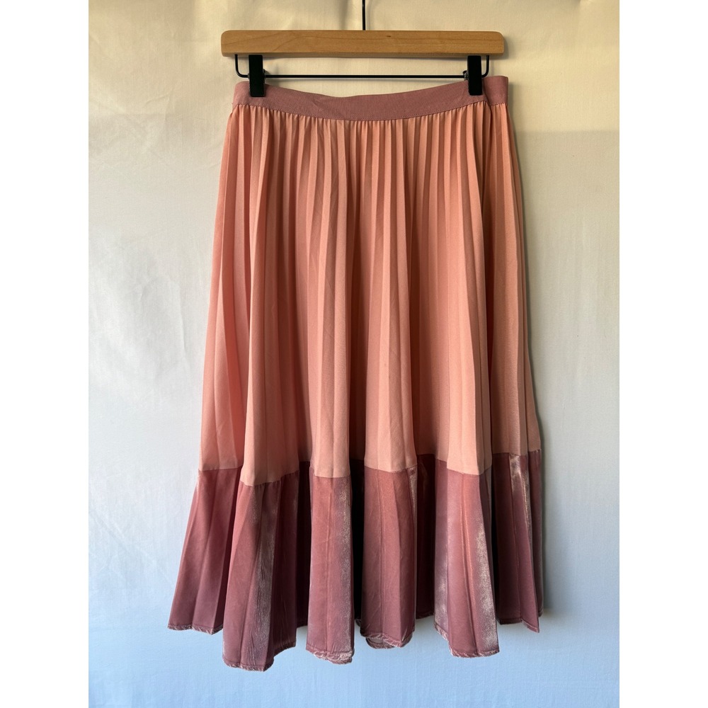 Pinko Made in Italy Two Tone Pink Pleated Midi Skirt Elastic Waist Size 42 - Picture 2 of 6